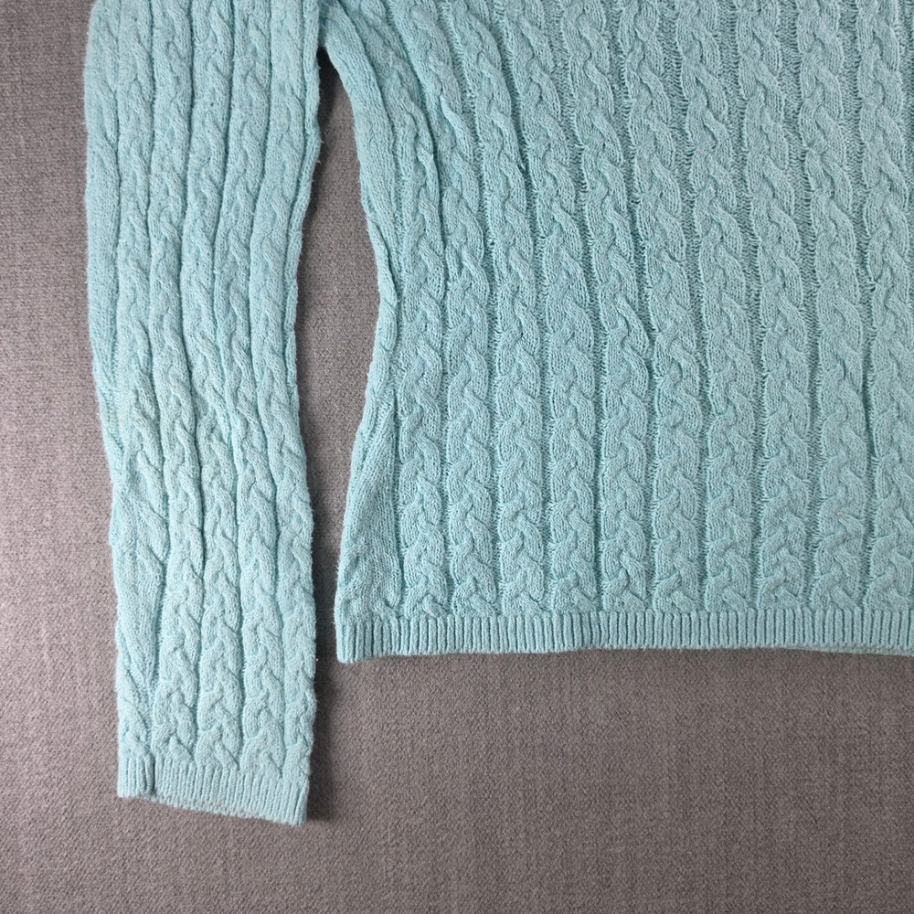 Talbots Sweater Womens Medium Petites Light Blue Cable Knit V-Neck Cotton Blend - Picture 15 of 16